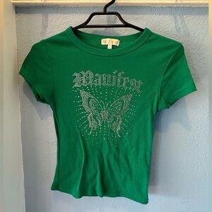 Green butterfly top